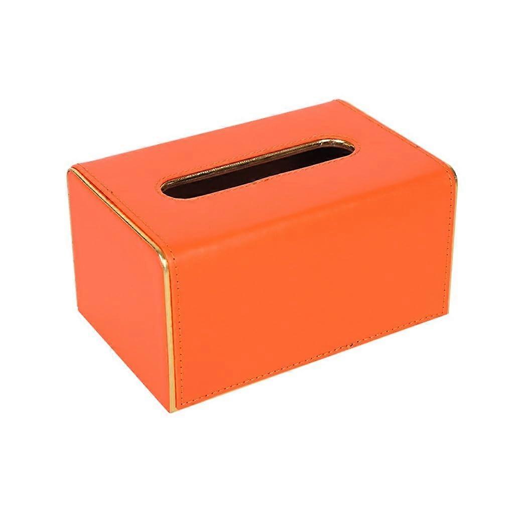 Leather Tissue Box with Easy Drawstring Access, Elegant DustProof Holder for Living Room, Orange