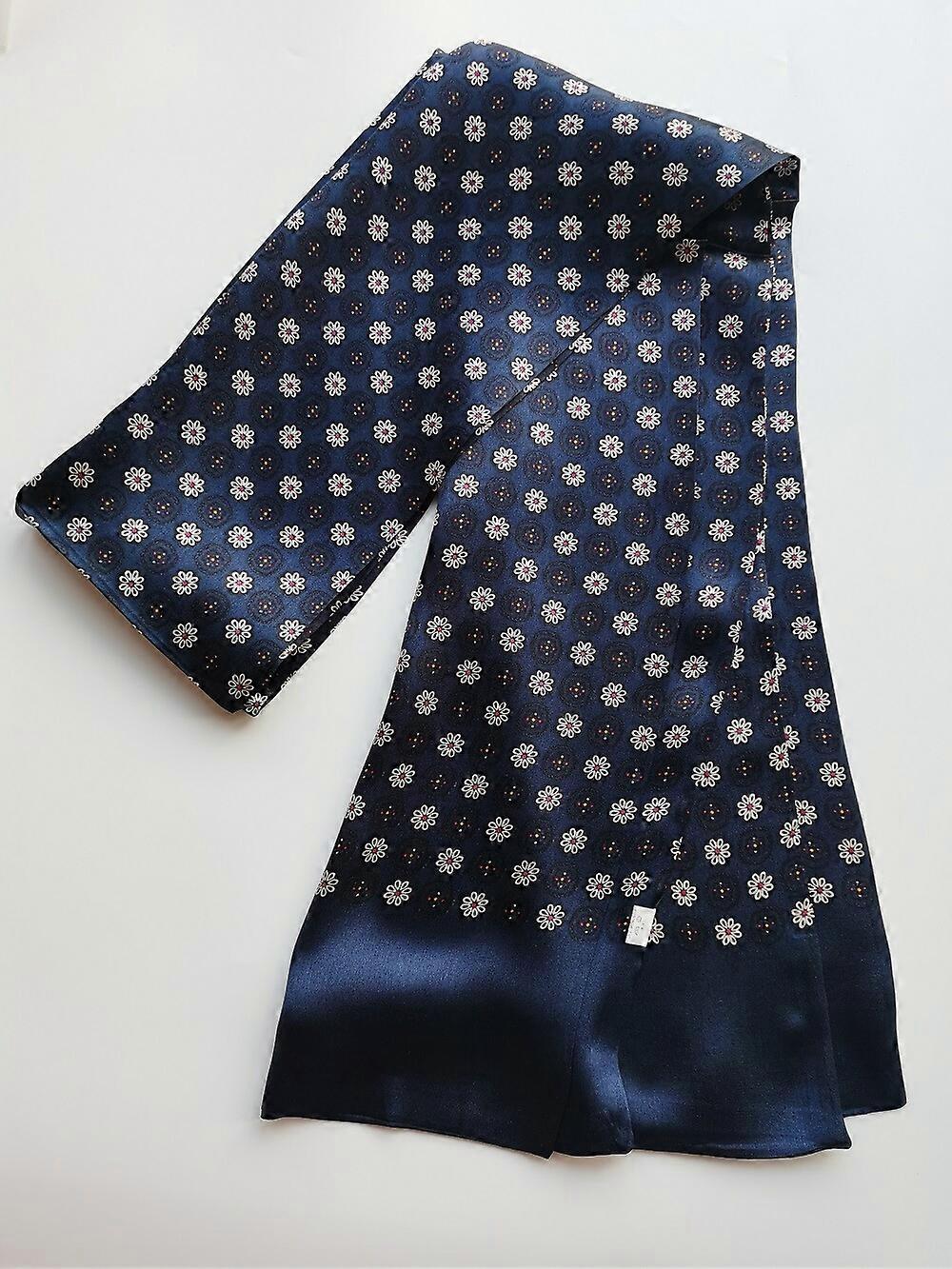 Men's 100 Silk Scarf Long Neckerchief Double Layer Cravat Grid Printed Pattern