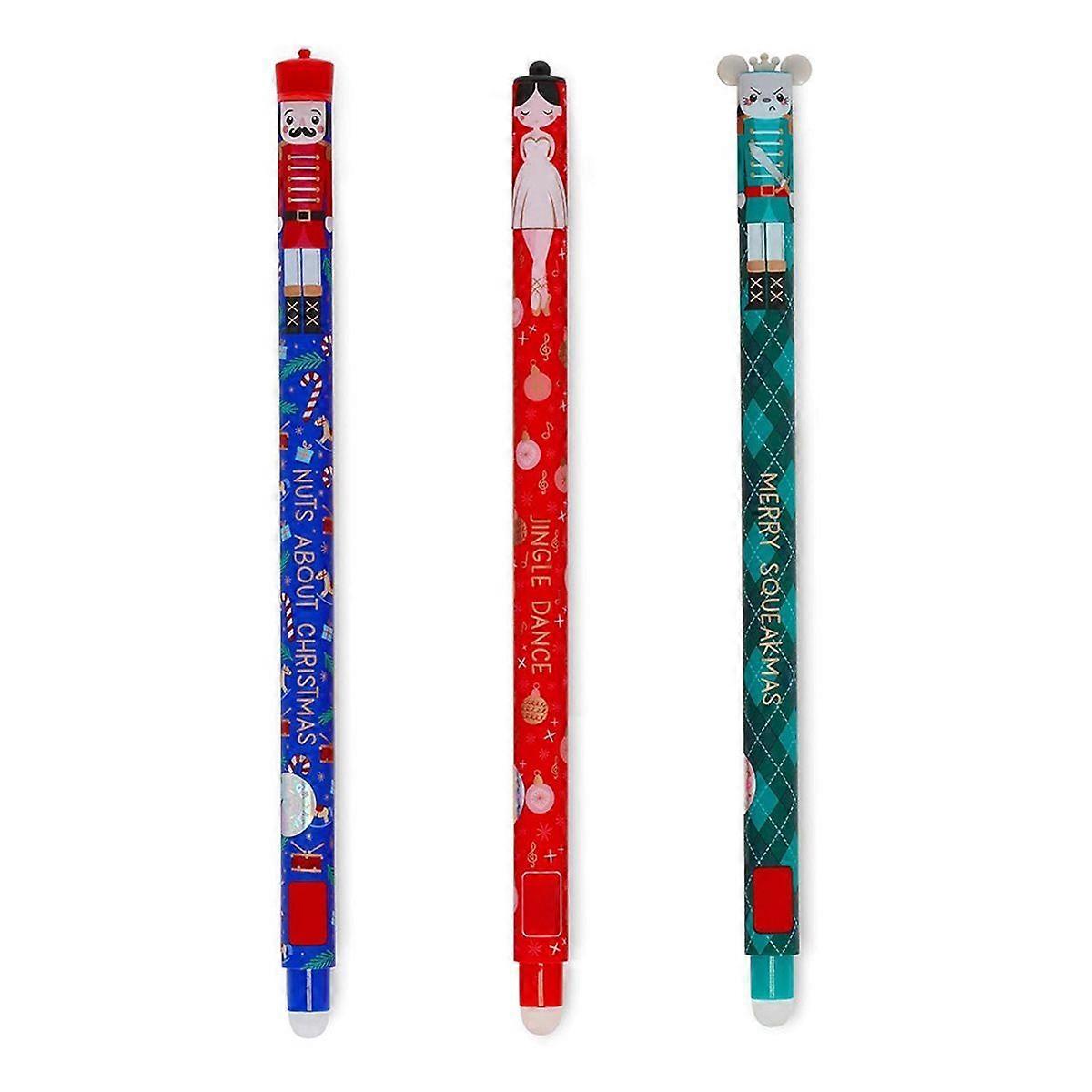 Lot de 3 stylos gel effaçables édition Noël, à encre thermosensible (rouge, bleu, vert), effaçables sans abîmer le papier.
