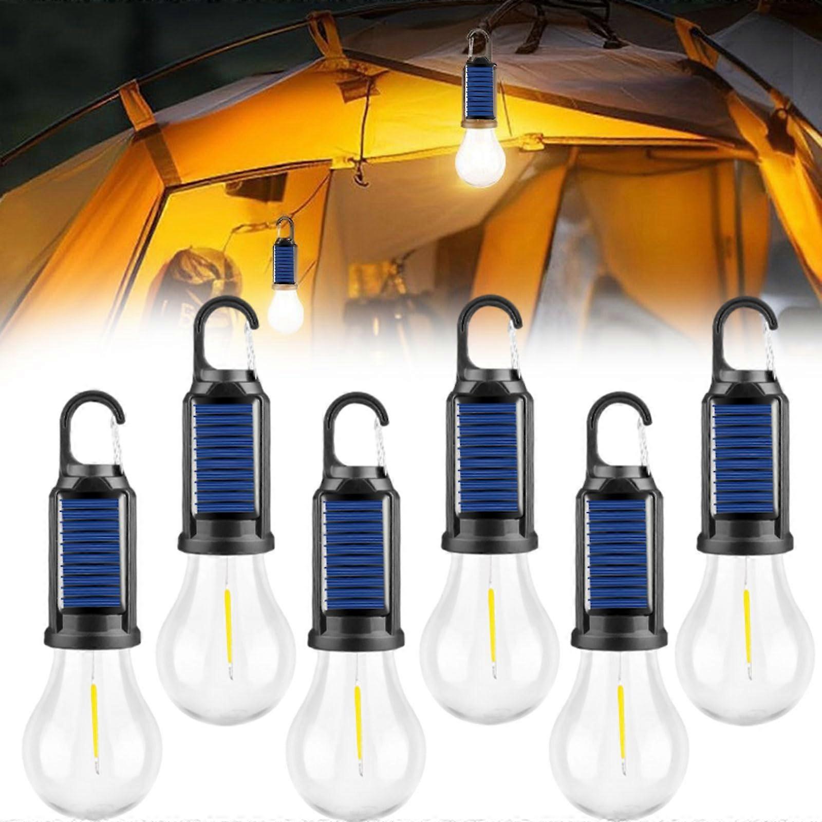 Solar Camping Light Waterproof LED Lantern, 3 Modes, Foldable Hook, Rechargeable for Hiking 6Pcs
