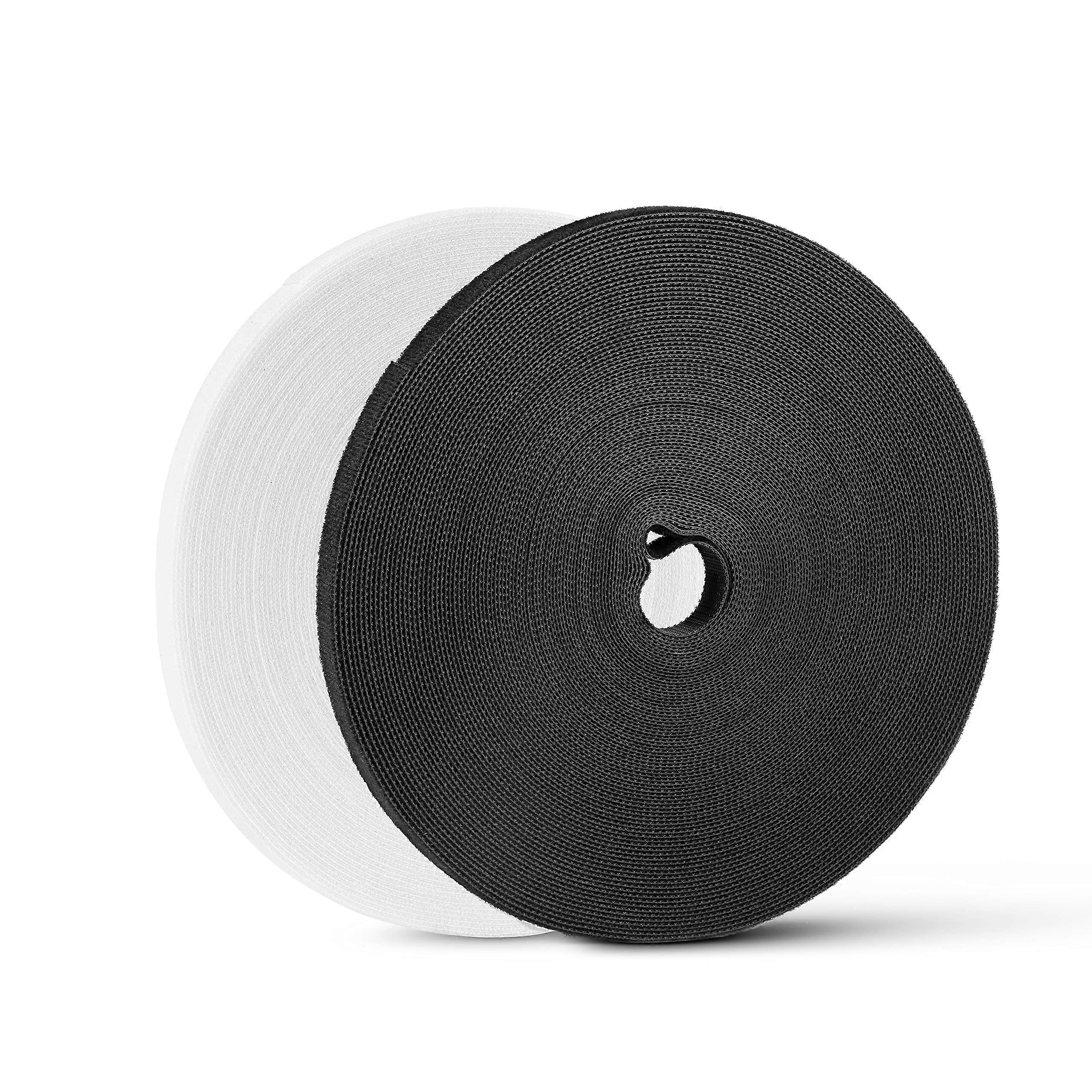 Cable Management Strap 54Yds x 1/2in Reusable Hook and Loop Tape for Adjustable Cord Organization White and Black