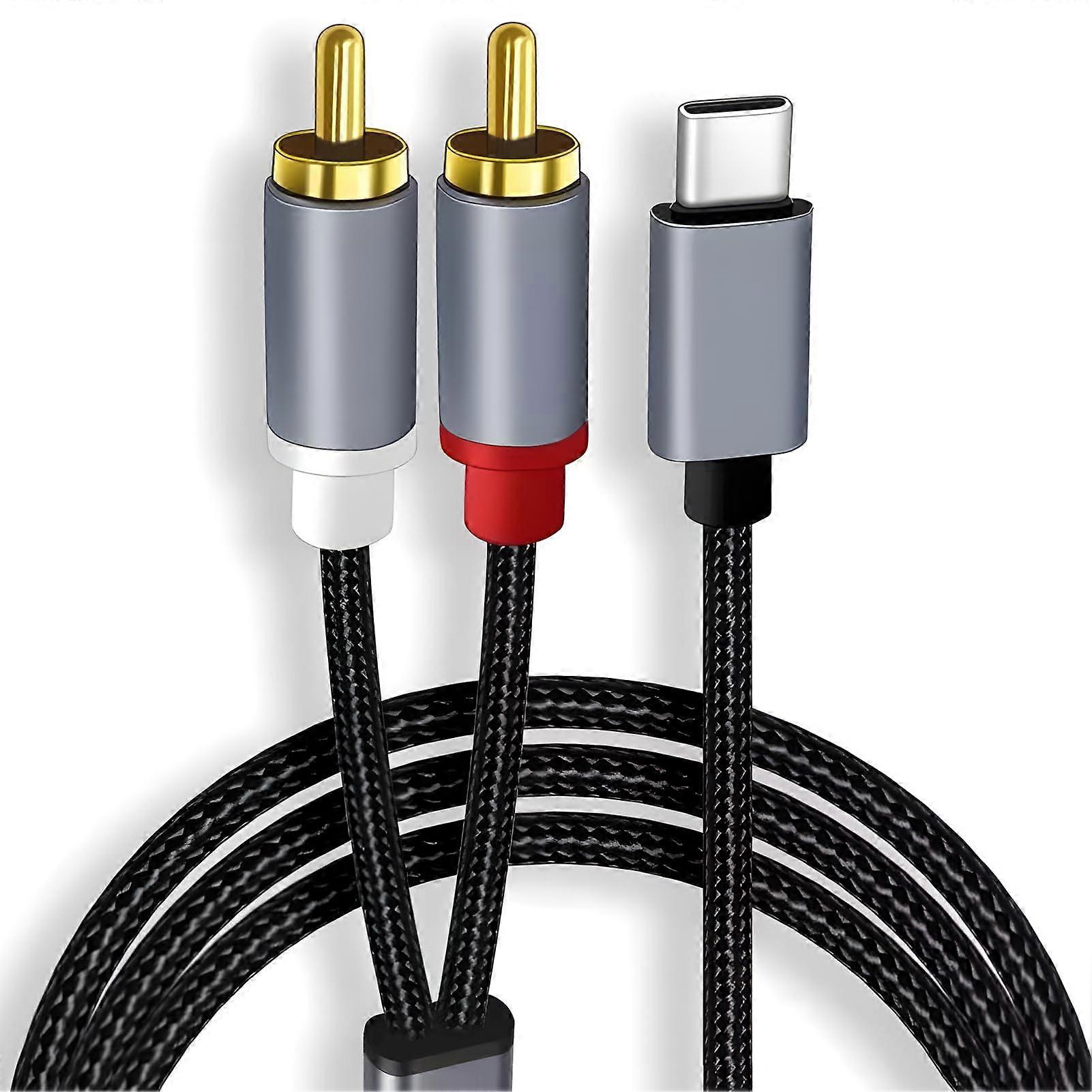 USB Type C to RCA Audio Cable, 1m Nylon Braided, 2 RCA to 3.5mm Aux, USBC to 2 RCA, Compatible With iPhone 15 Pro Max RACType C