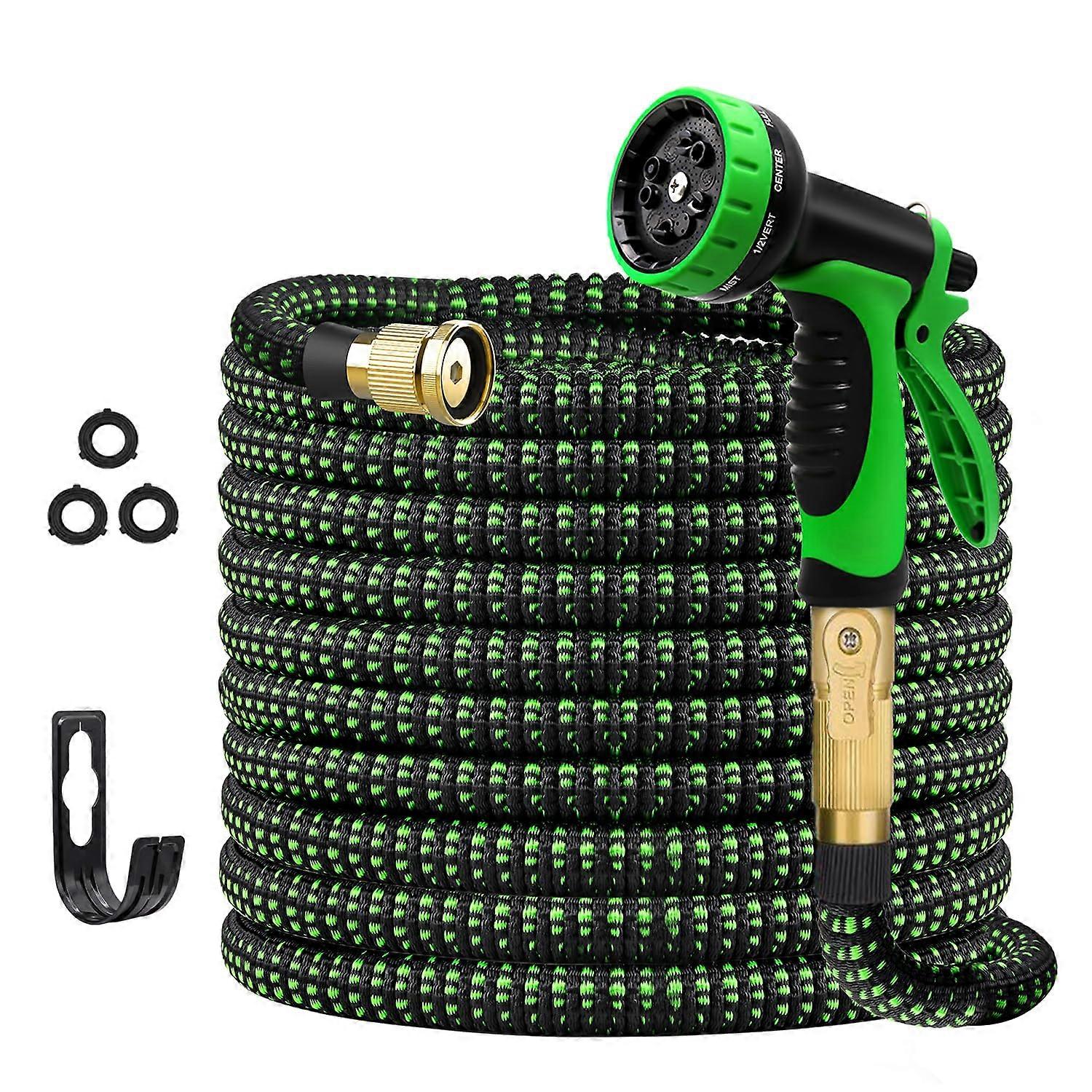 100 FT Expandable Garden Hose with 10Pattern Nozzle, Solid Brass Fittings, Lightweight and Flexible