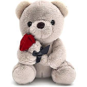 9.8'' Teddy Bear With Rose, Soft Plush Bear Doll Stuffed Animal Toys Valentines Day Decor Gifts For Her / Girlfriend Lover Mom Kids (gray) 26s