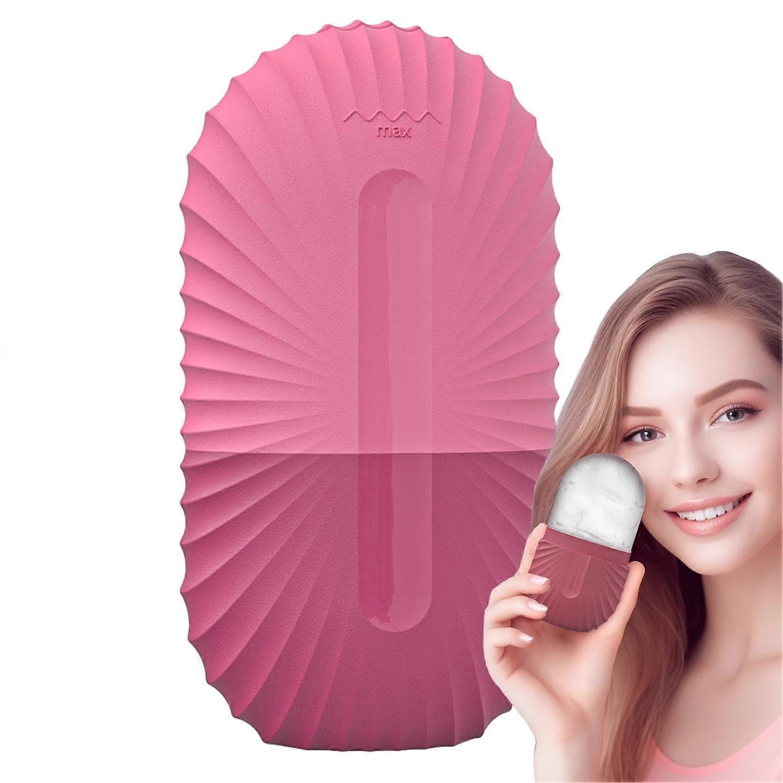 Face Ice Roller for Puffiness Relief, Portable Silicone Facial Cooling Tool with Rose Shell Pattern