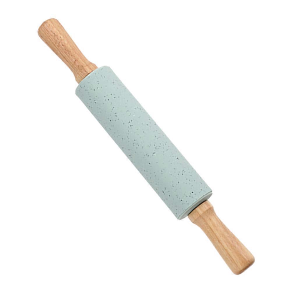 Practical Blue Silicone Rolling Pin for Baking with Wood Handle 1Pcs