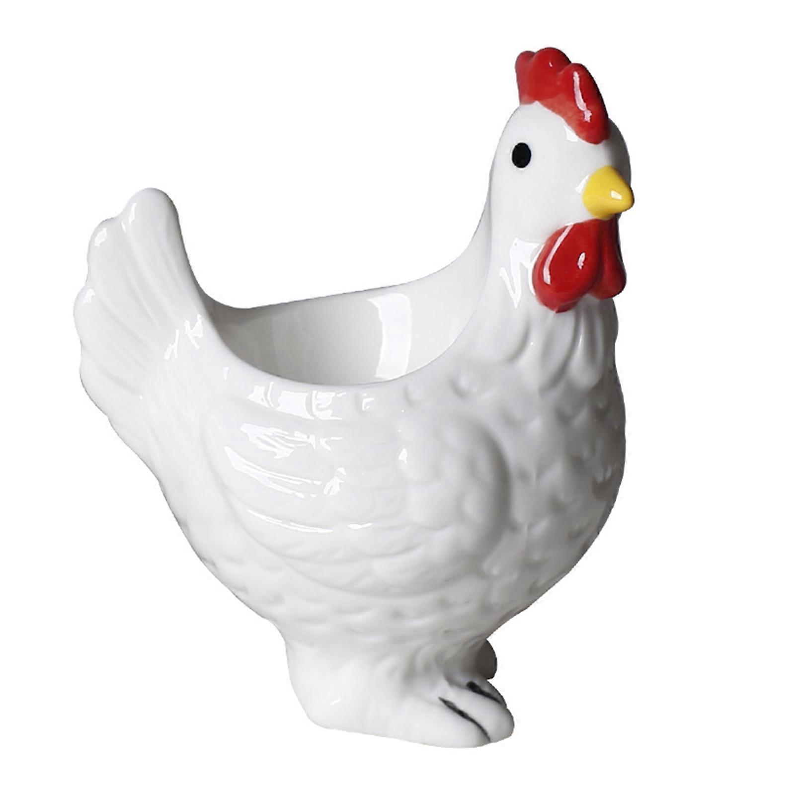 Elegant Hen Shape Ceramic Eggs Holders With Three Dimensional Structure Tabletop Eggs Stand For Kitchens Display  White