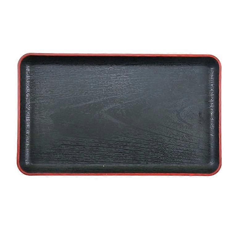 Rectangular Plastic Serving Tray 32x23cm Black Wood Grain Red Edge for Home Hotel Restaurant