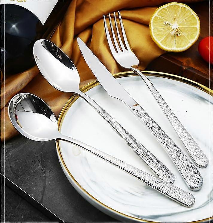 Stainless Steel Silverware Set 48 Piece for 12 Dishwasher Safe Hammered Flatware Gift Ready