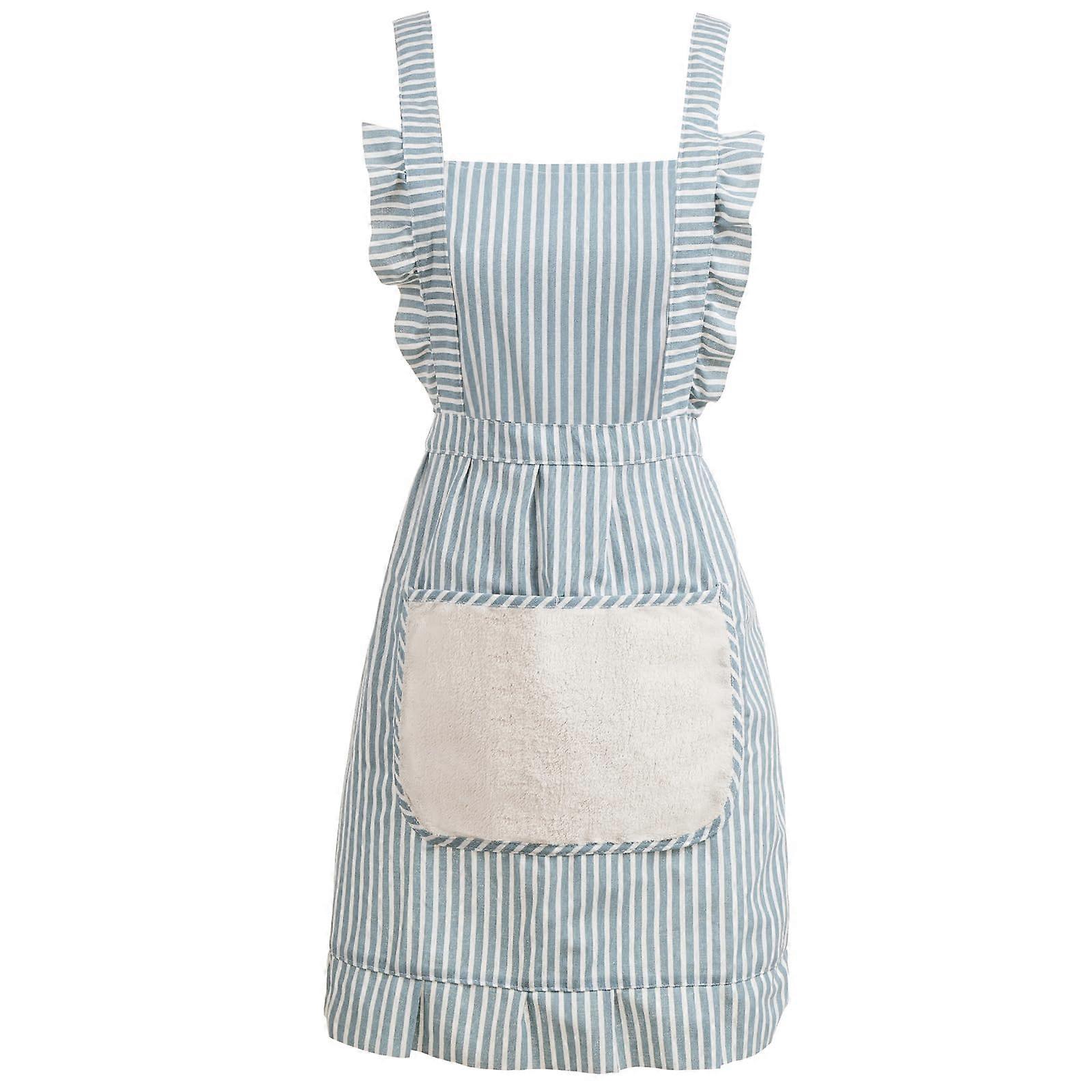 Adjustable Cotton Kitchen Apron with Large Pocket for Women Baking BBQ Medium Blue