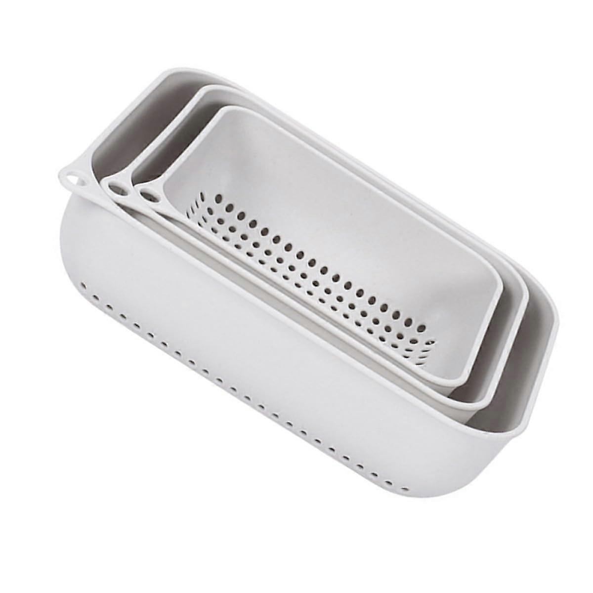 Kitchen Drain Basket Set with Handles for Quick Water Drainage Vegetable Washing Strainer Grey