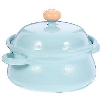 Miniatura de panela de cerâmica verde para decoração com utensílios de cozinha em miniatura para casa de bonecas.