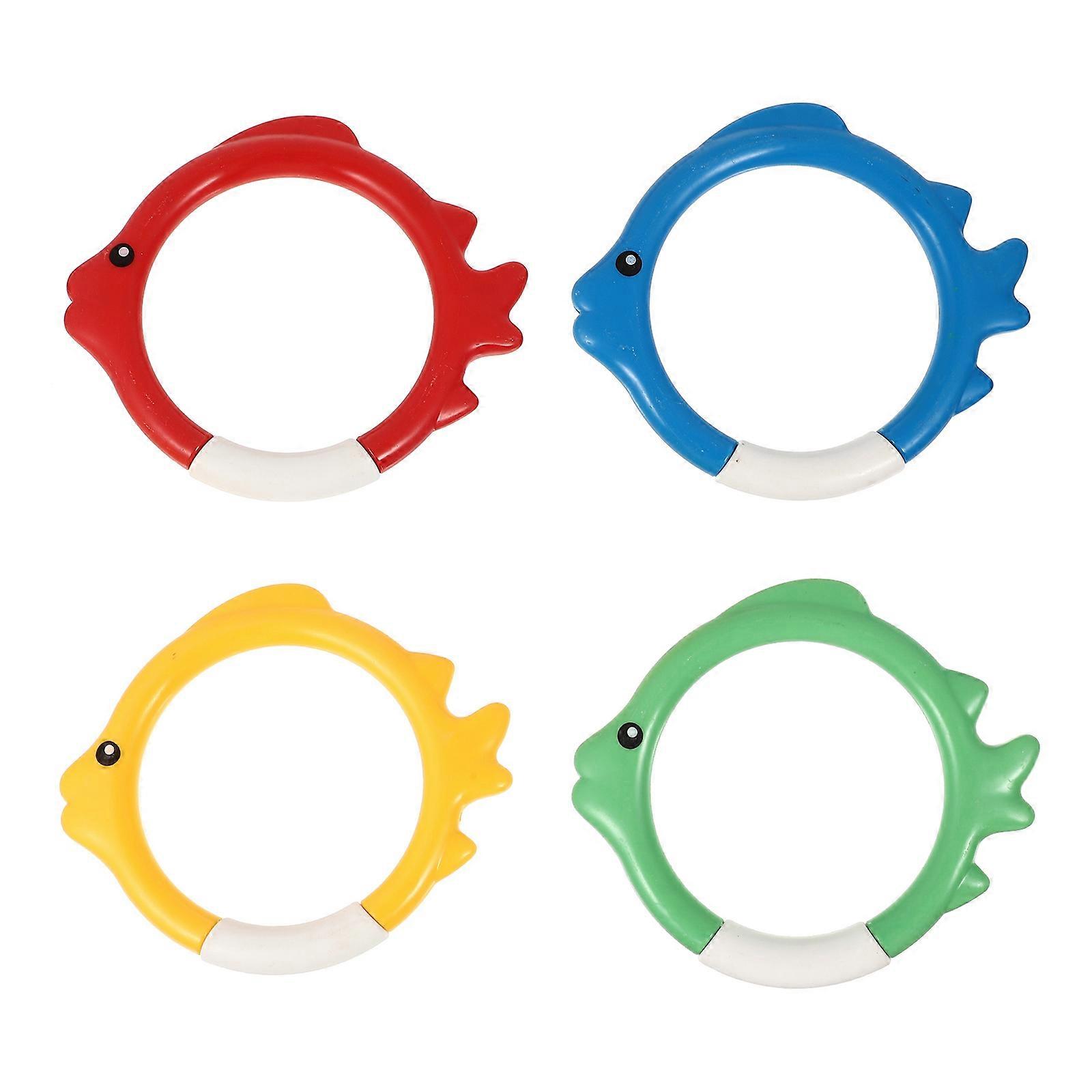 Diving Ring Toy Plastic for Underwater Swimming Game 4Pcs Assorted Colors