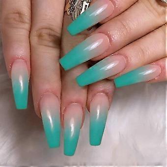 Long Coffin Press On Nails with Gradient Design, 24pcs Full Cover Ballerina Fake Nails for Quick Manicure