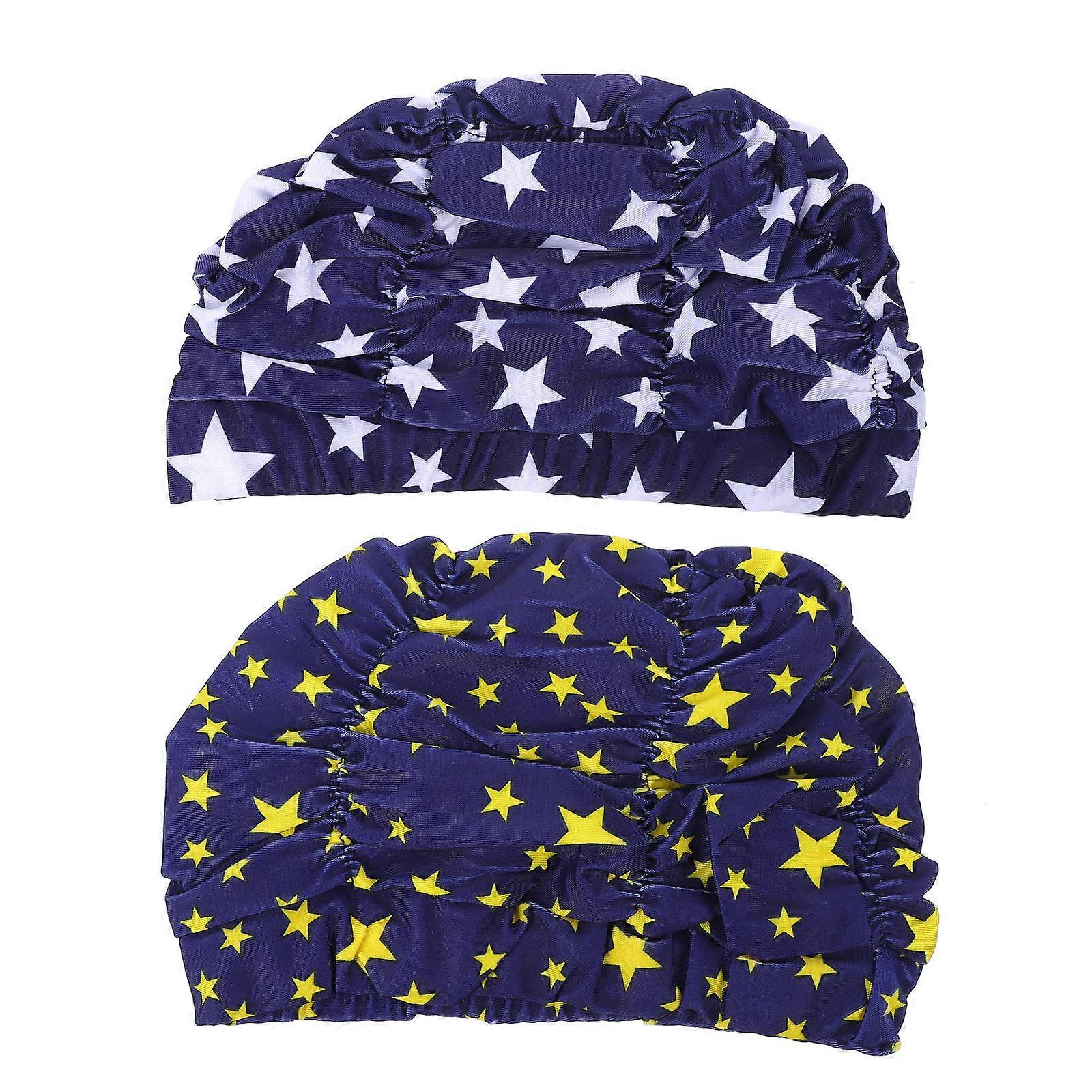 Swimming Cap Pleated Swim Cap Waterproof Function 2Pcs for Adults