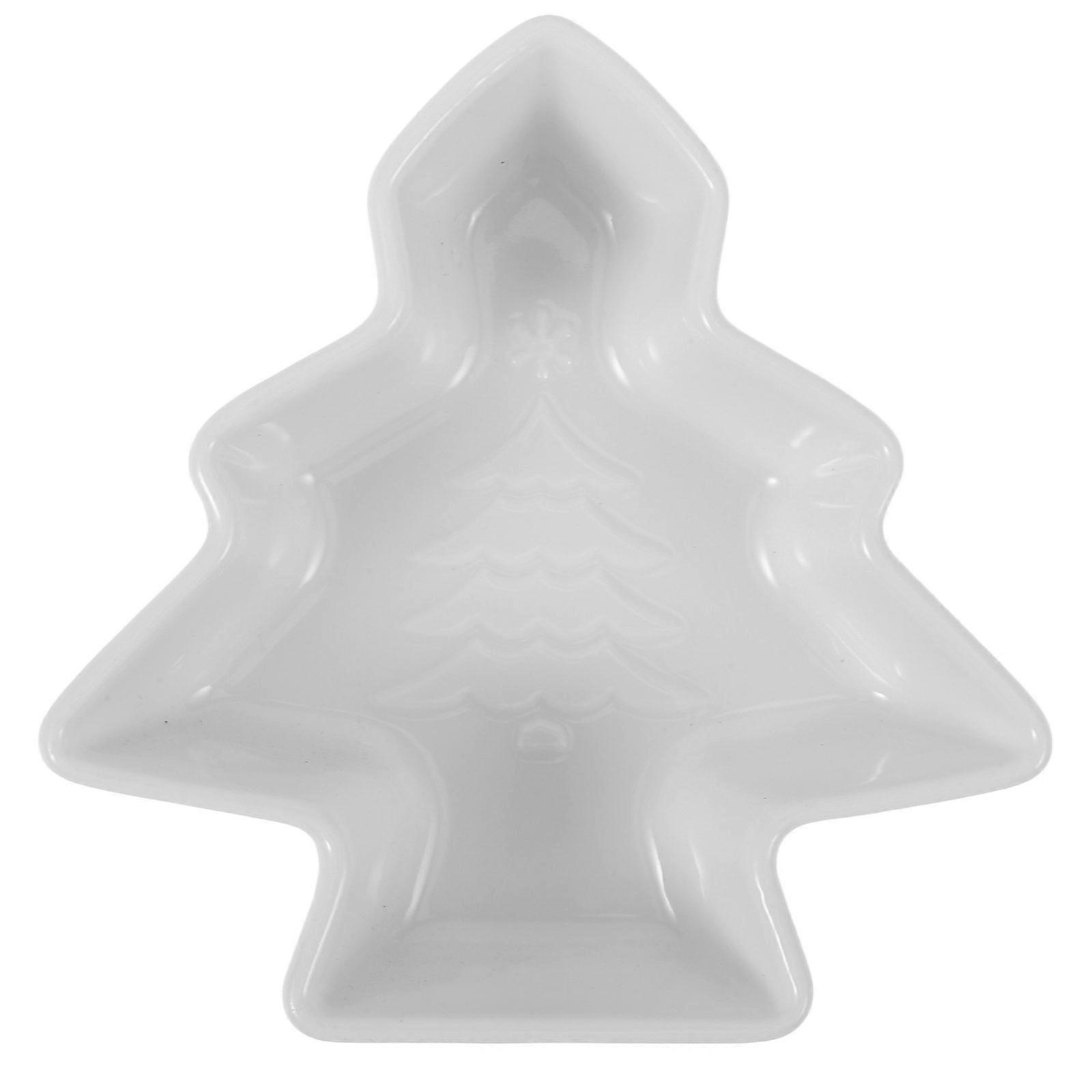 Christmas Tree Shape Ceramic Plate for Snacks Serving White Dish