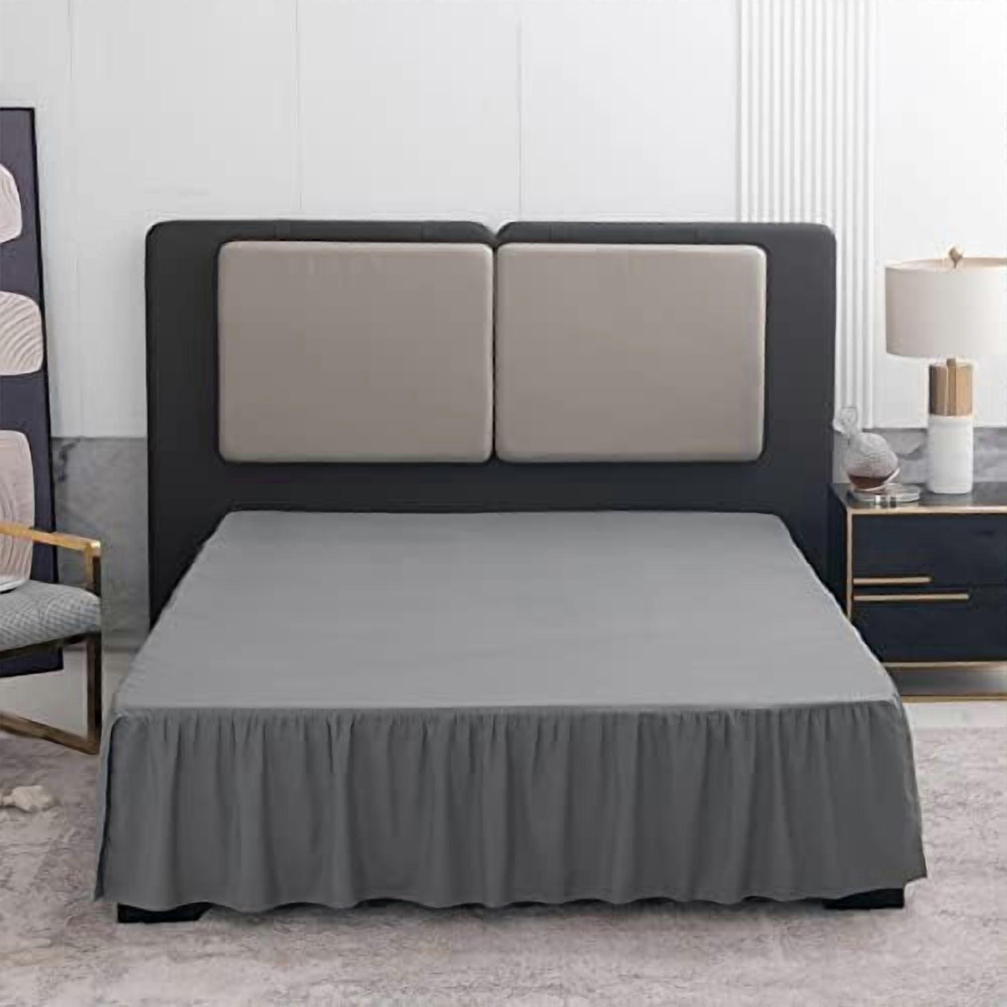 Grey Queen Bed Skirt, 14" Drop, Ruffled with Split Corners