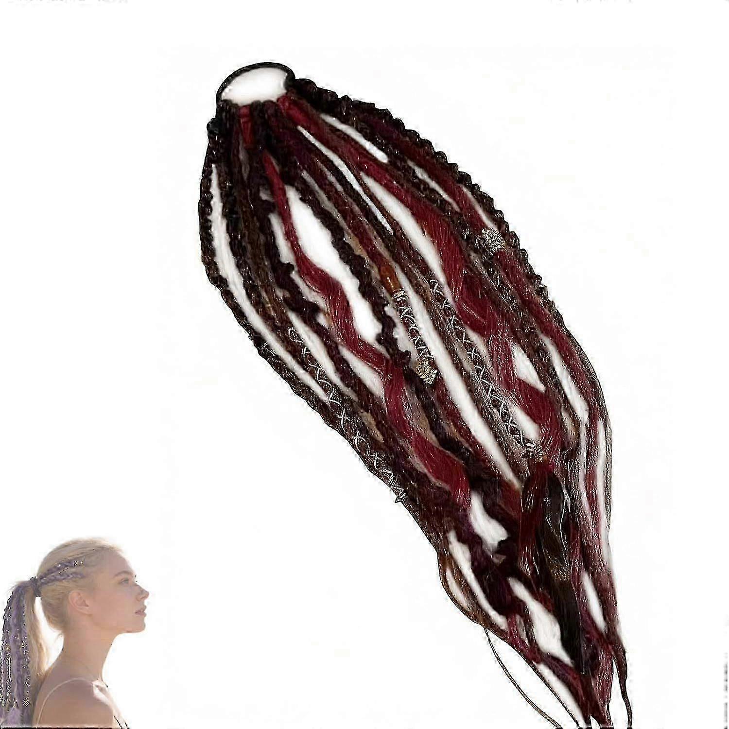 Extensão de rabo de cavalo com dreads elásticos, trança boho de 22 polegadas com elástico, miçangas e conchas.