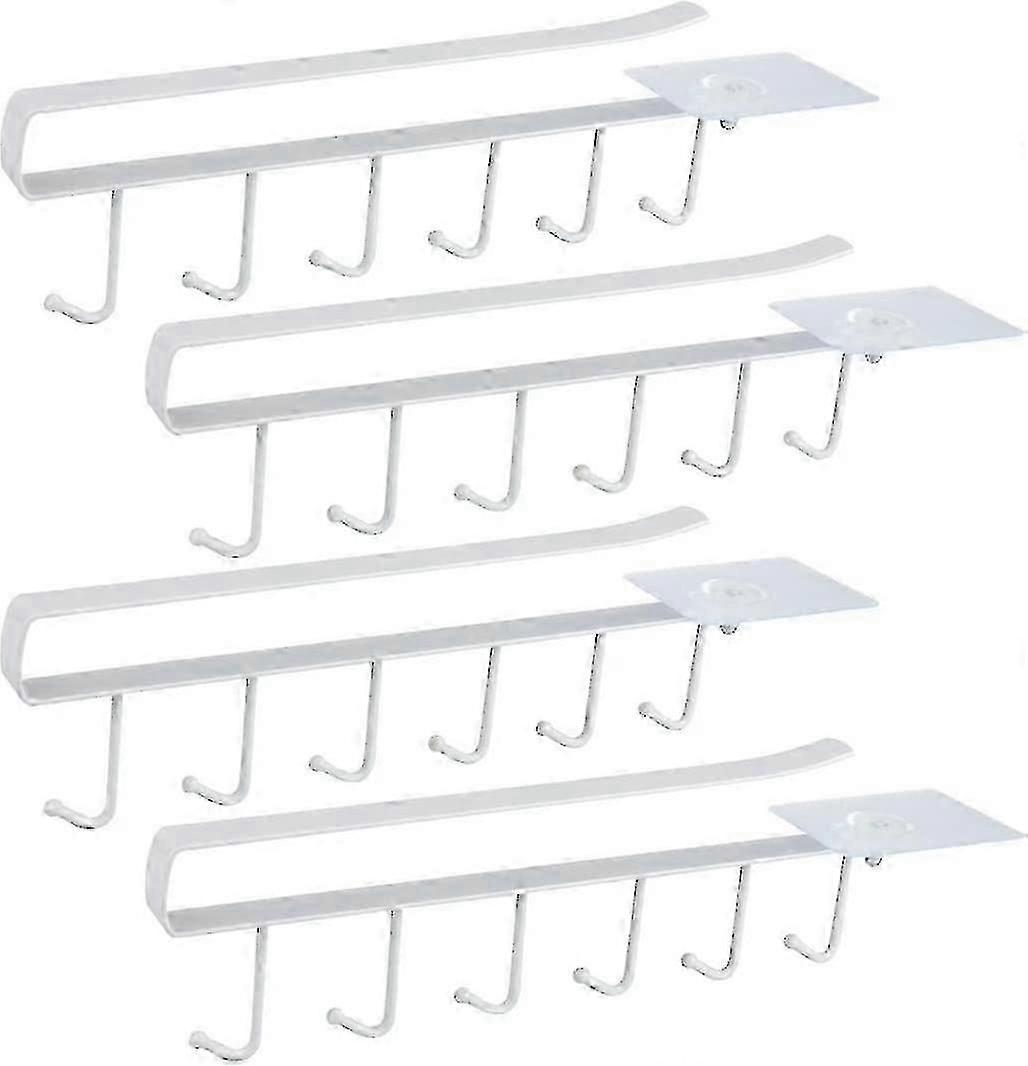 4 Pack White Cabinet Insert Cup Holder, Holds 6 Cups, Multi-use Storage Hooks