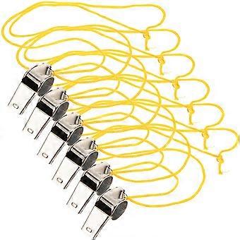 6Pcs esportes assobios de aço inoxidável apitos com cordões árbitro portátil apitos apitos de metal