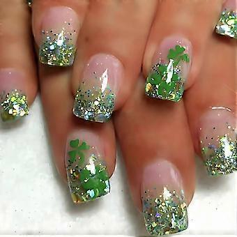 St Patrick's Day Press On Nails Glitter Shamrock Short Square Acrylic Fake Nails Reusable