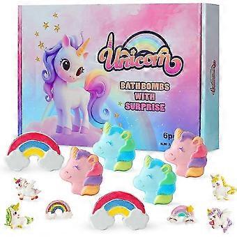 6-teiliges Einhorn-Badebomben-Set mit Überraschungsspielzeug im Inneren, bunte sprudelnde Spa-Leckereien für Kinder und Einhorn-Liebhaber