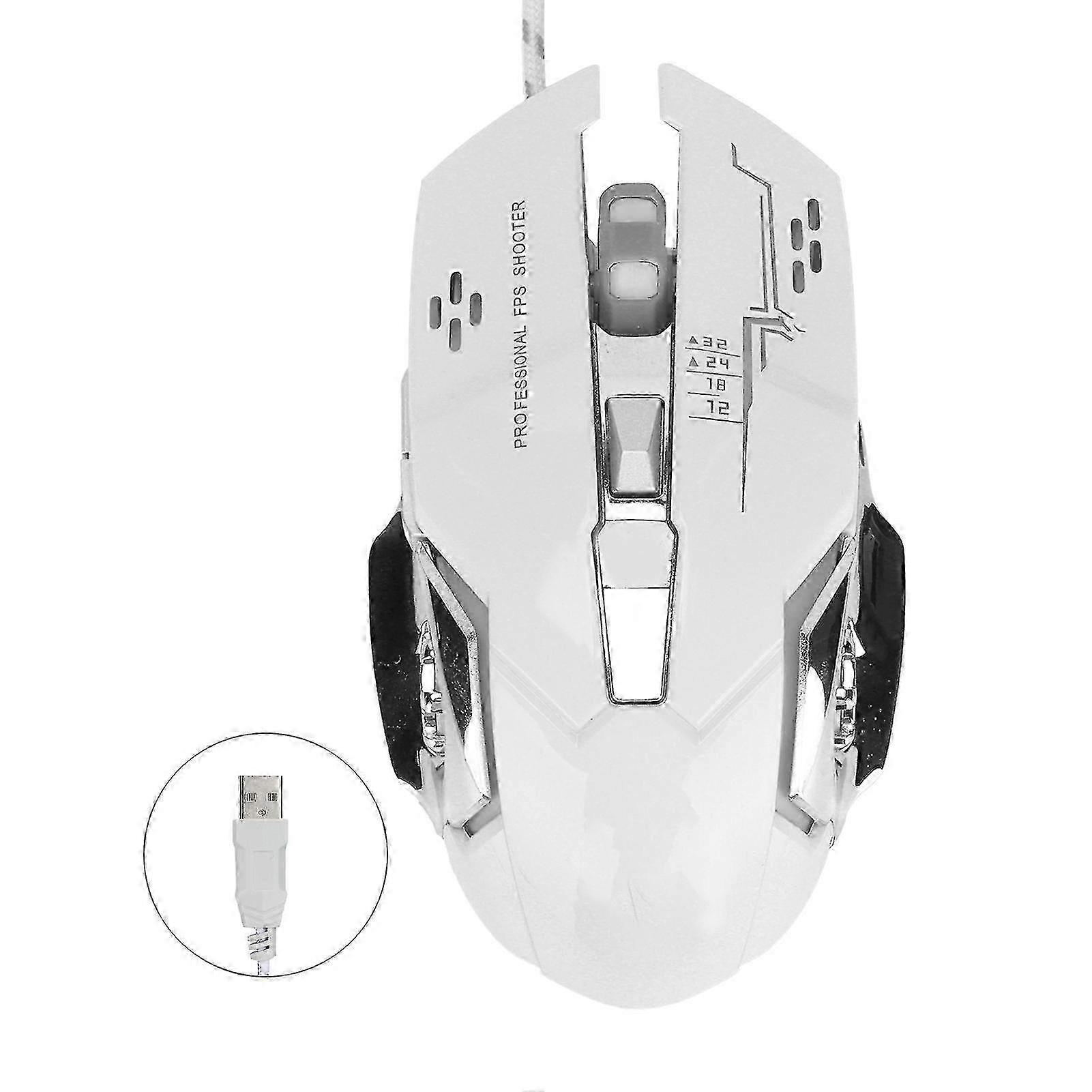 Wired Mouse 6Button USB Port Gaming Luminous Ergonomic Optical Computer AccessoriesWhite-YM