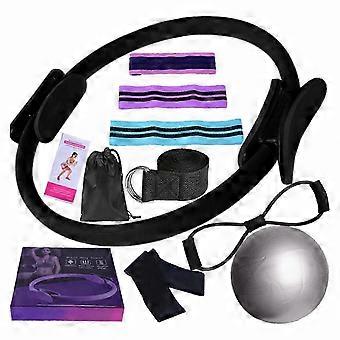 11-delat träningskit för hemmabruk med ring, boll och band för kvinnor, inklusive motståndsnivåer. Träningsutrustning för pilates och träning.