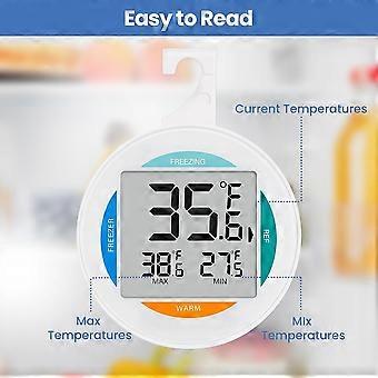 2er-Pack kleines digitales Kühlschrankthermometer, wasserdichtes Kühlschrank-Gefrierschrankthermometer mit großem LCD-Bildschirm für Zuhause