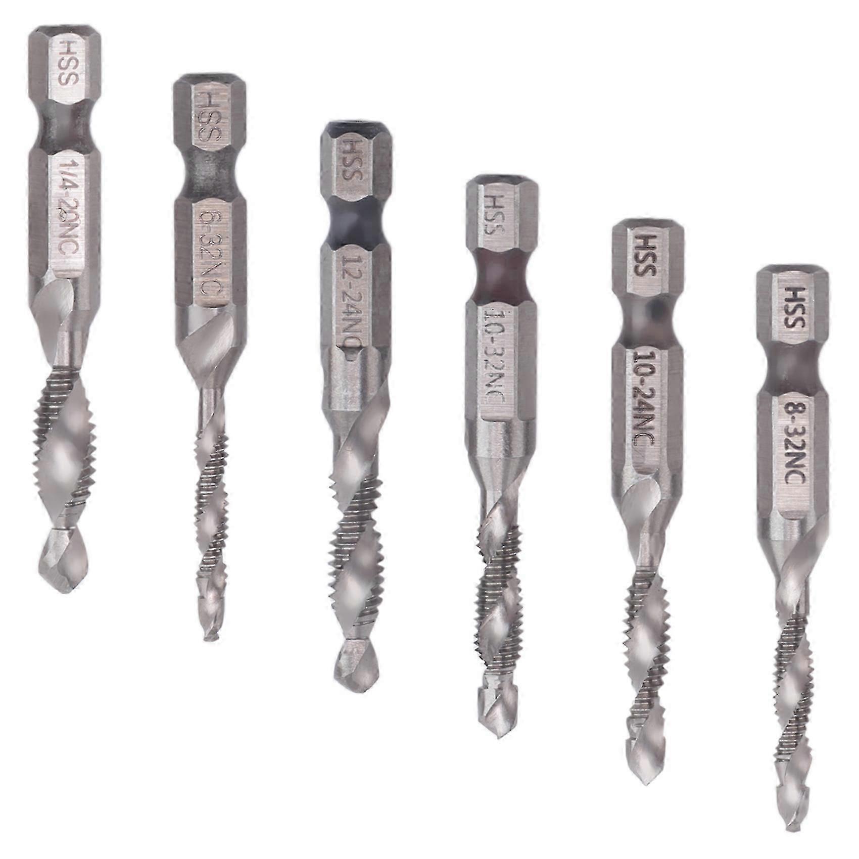 6pcs Hex Shank Drill Tap Set, SAE Combination Threading Tools