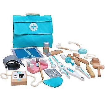 Kit Médico de Madeira para Crianças de 2, 3 e 4 Anos com 18 Peças, Incluindo Estetoscópio e Bolsa - Brinquedo de Dentista