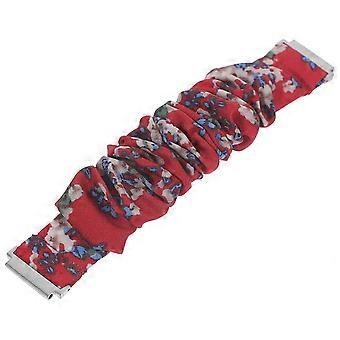 20mm Elastic Polyester Cotton Smartwatch Replacement Band, Breathable No-Buckle Comfortable Easy Wash, Red Printed, Gift for Women, 1 Piece