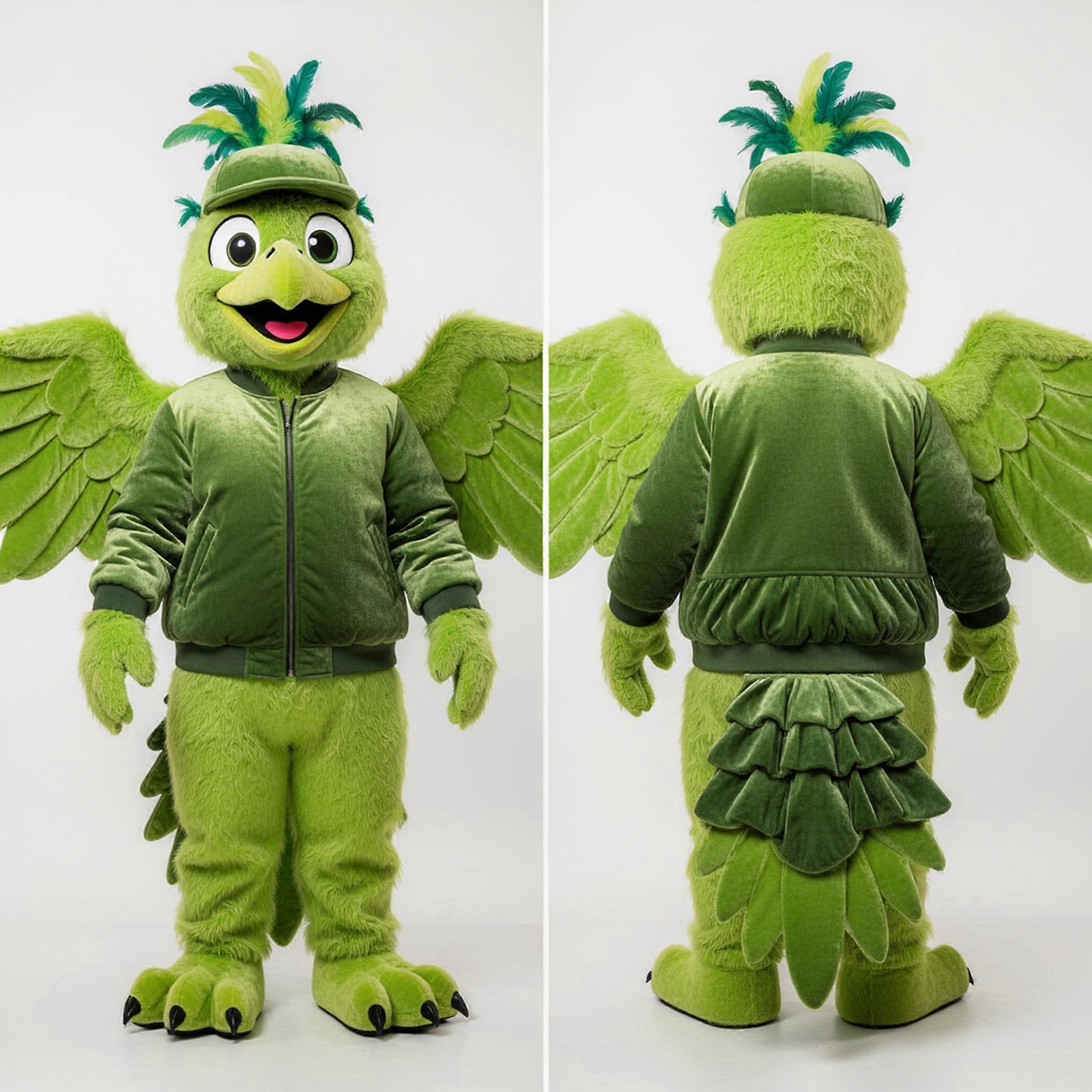 MASTICOT Lime Green Feathered Harpy Mascot