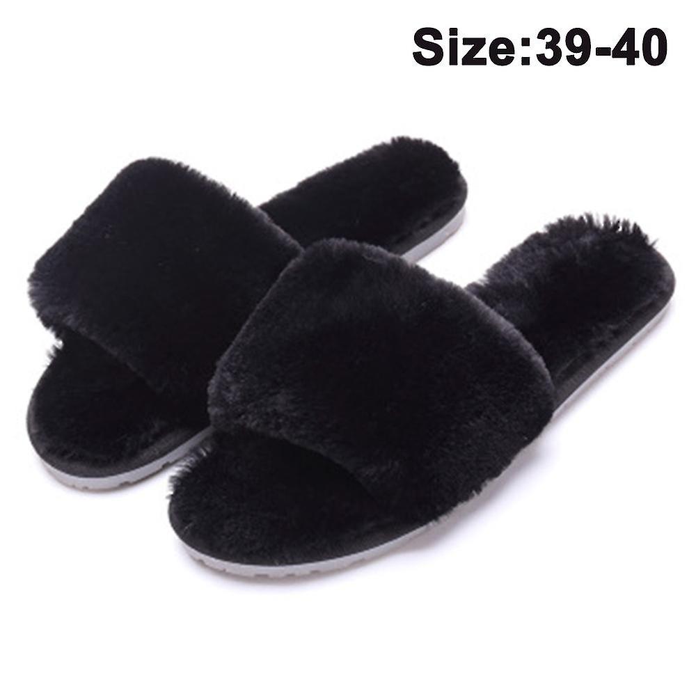 Women Fuzzy House Slippers Summer Open Toe Memory Foam Slippers