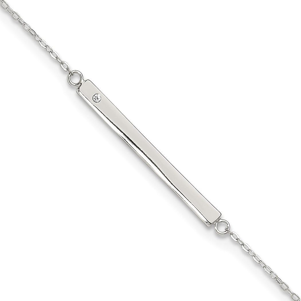 3mm 925 Sterling Silver Polished Crystal Bar Plus 1in Extension Anklet 10 Inch - Anklet for Women