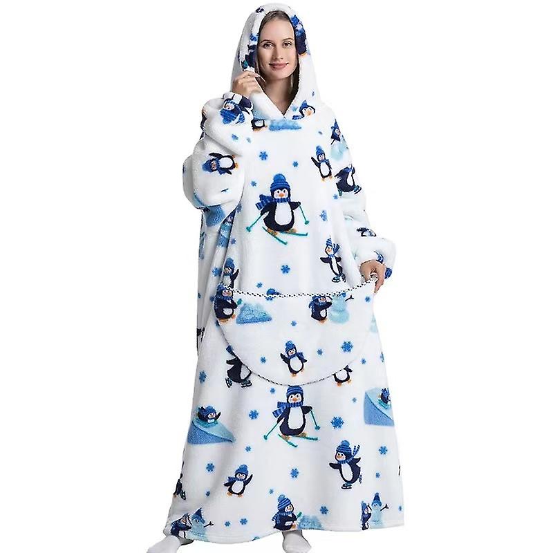 Winter Warm Hooded House Wear Oversize Slacker Blanket Thickened Flannel Can Wear Blanket Christmas Gifts A3