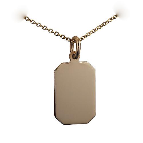 9ct Gold 18x12mm plain cut corner rectangular Disc with a cable Chain 20 inches