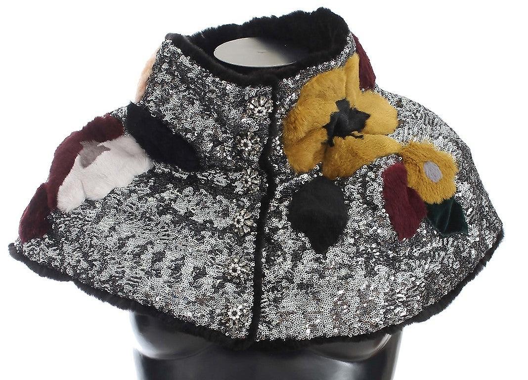 Silver Sequined Floral Weasel Fur Shoulder Scarf Wrap