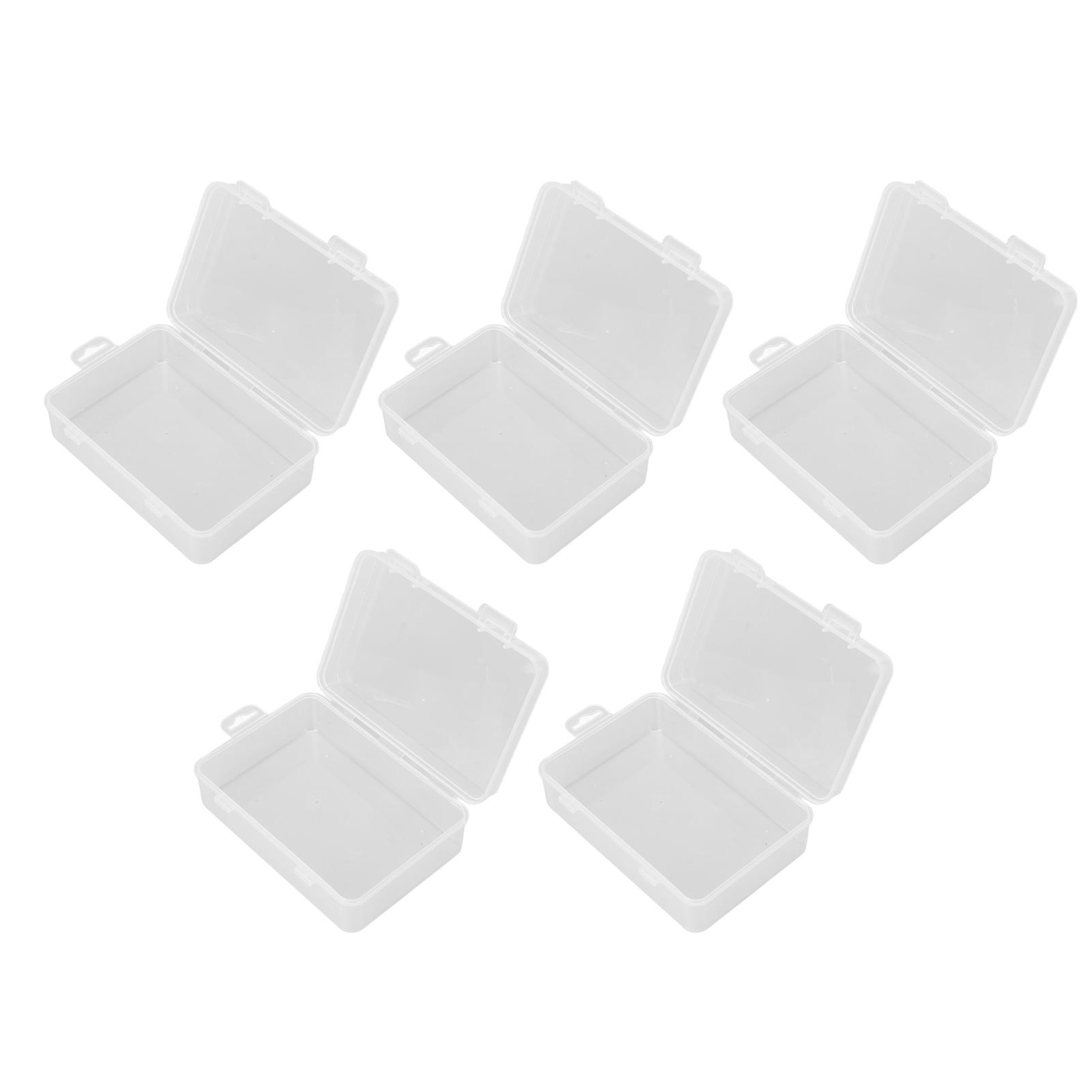 5Pcs Clear Small Container Box Rectangular Transparent Small Storage Box with Hinged Lid for Small Items Crafts Jewelry