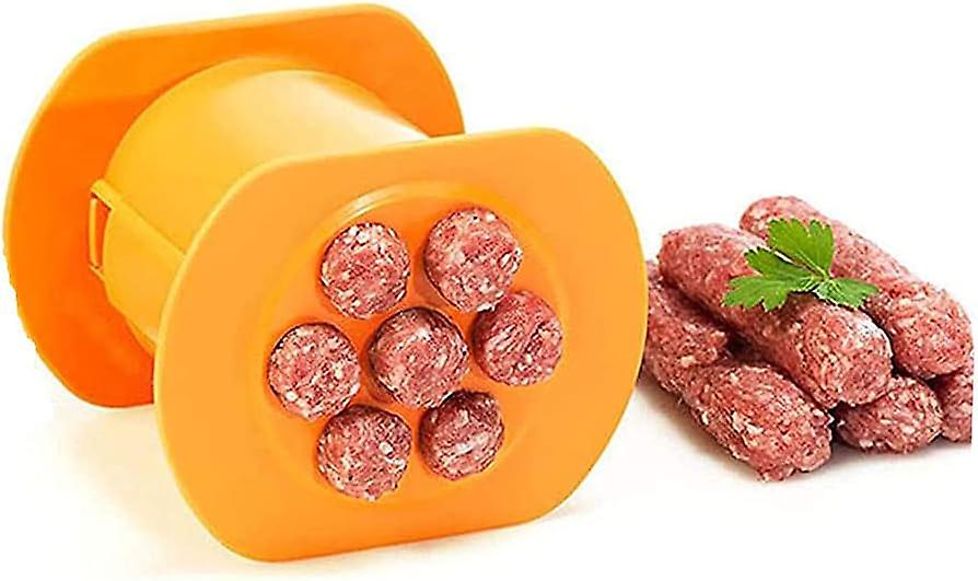 آلة النقانق اليدوية ، حشو النقانق مفرمة اللحم الغذائية ، صانع الهوت دوج العفن الشواء الملحقات المشوية ، 7 النقانق في واحد مضغوط (برتقالي)