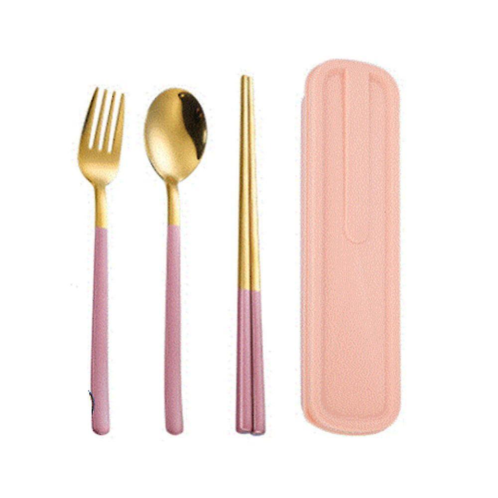 Flatware Sets 1set Spoon Fork Portable Cutlery Sets 3pcs Gold Stainless Steels Set Of Spoon Chopsticks Forks