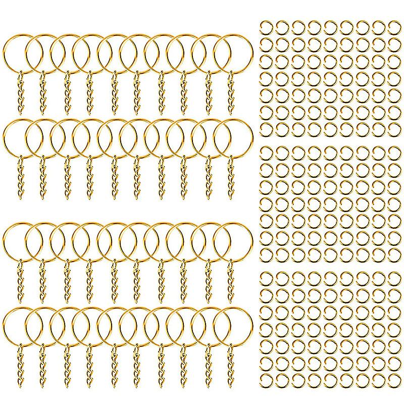 Golden Polished Metal Key Rings with Chain for DIY Handcraft, Travel Accessories Durable and Stylish Keychain Components