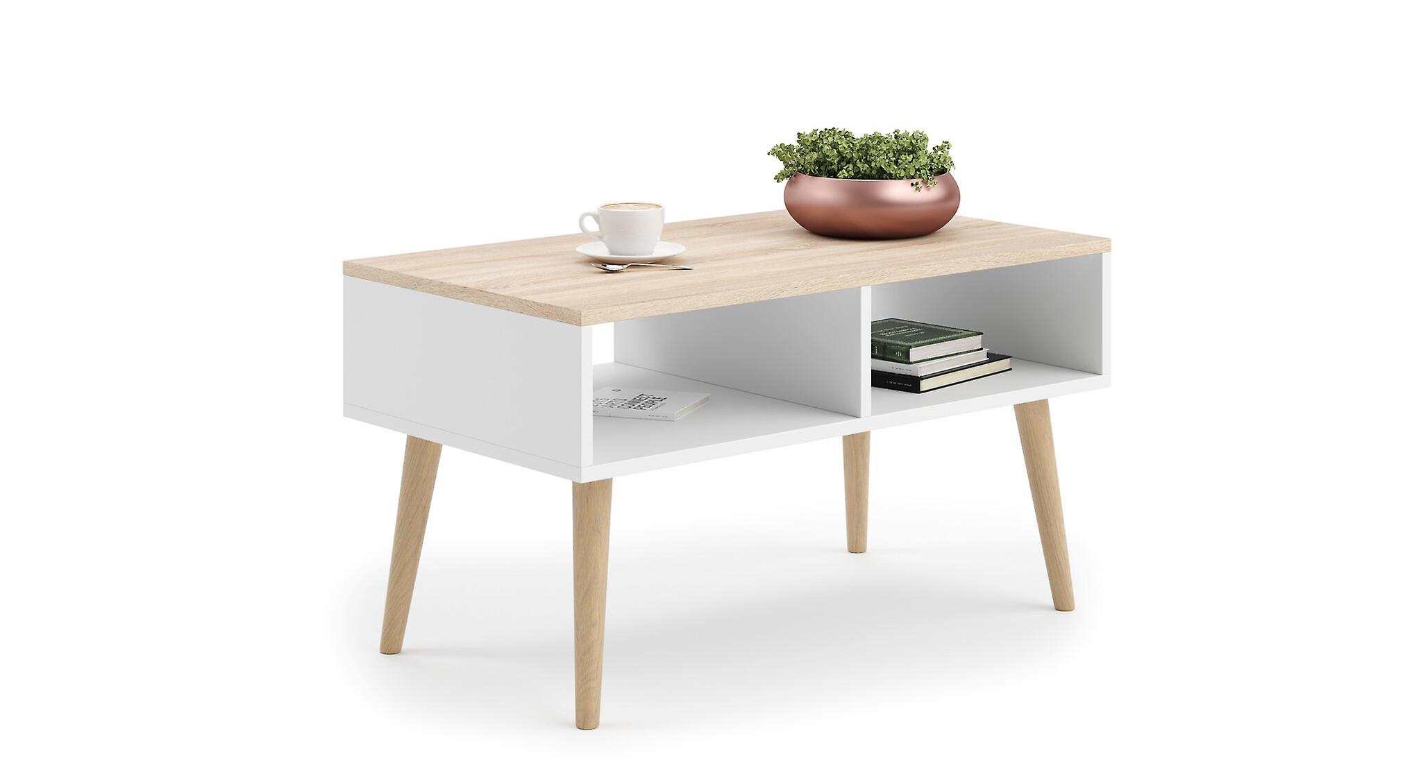 Table basse scandinave - blanc beige - 90x50x55 cm