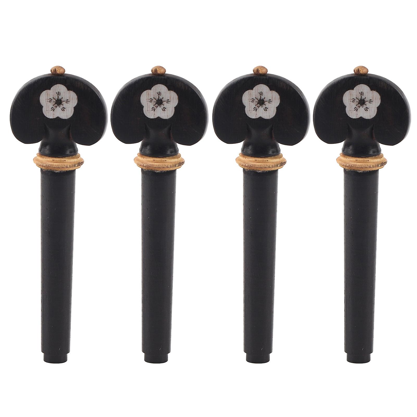 4Pcs Violin Tuning Peg HandCarved Flower Ebony Wood Musical Instruments Accessories(White Shell )