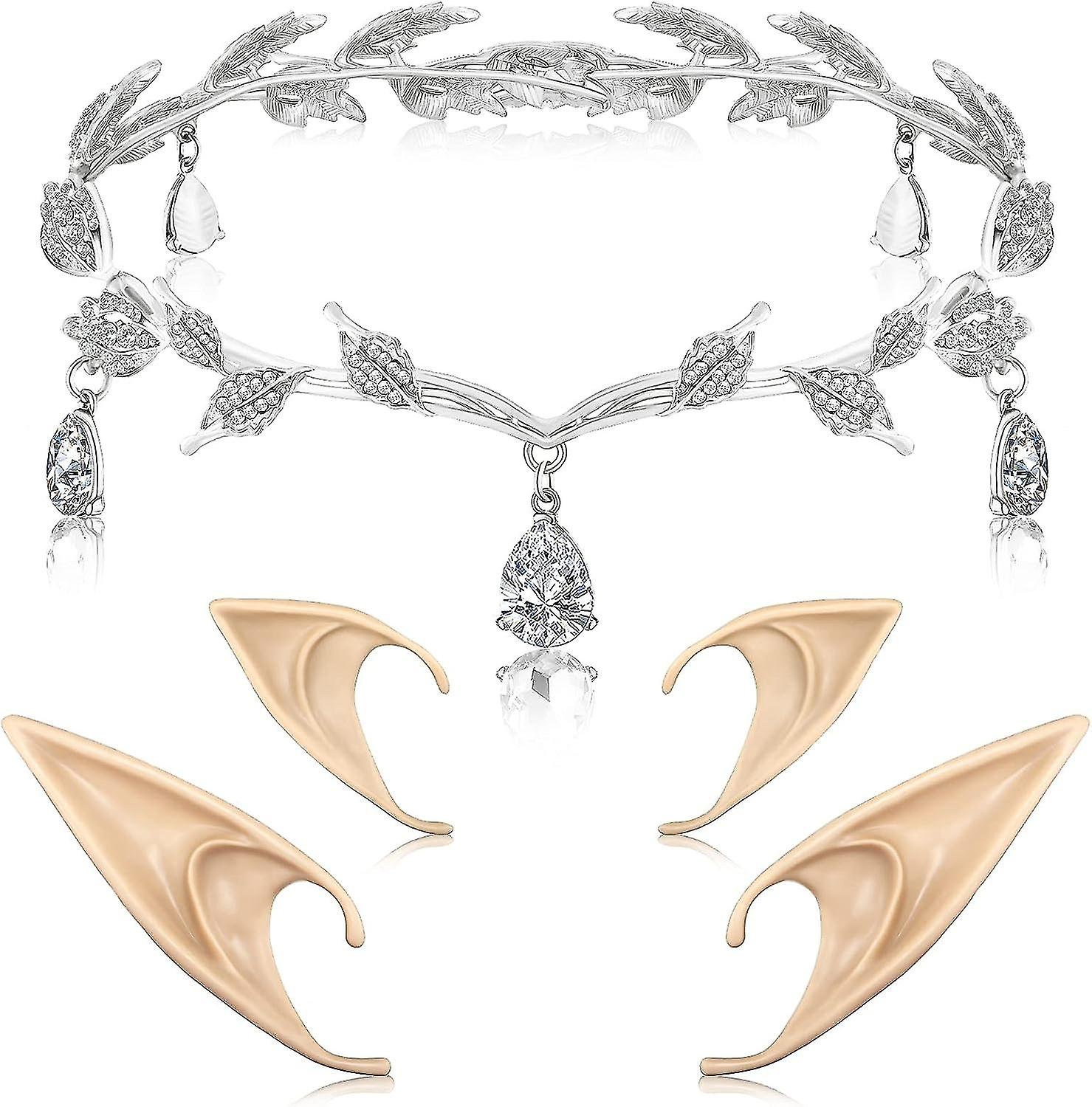 פיירי טיארה לנשים ריינסטון פיה פיקסי אוזני שדון כיסוי ראש כתר לליל כל הקדושים שדון ימי הביניים פיות קוספליי