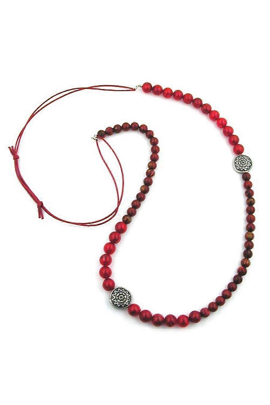 Necklace Red/black Marbled 2 Silver Coloured Designer Beads - Gl00781