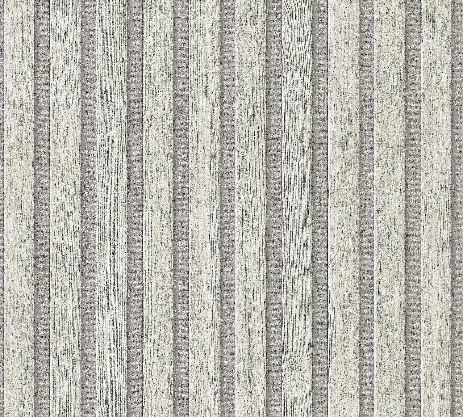 Hout behang Profhome 391095-GU vliesbehang hardvinyl warmdruk in reliëf gestructureerd in hout look mat grijs lichtgrijs 5,33 m2