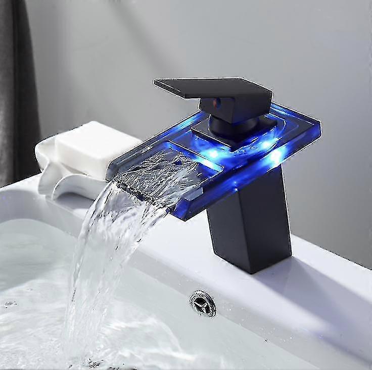 Washbasin Faucet With Led Washbasin Hot And Cold Tap Waterfall Outlet In Black Copper