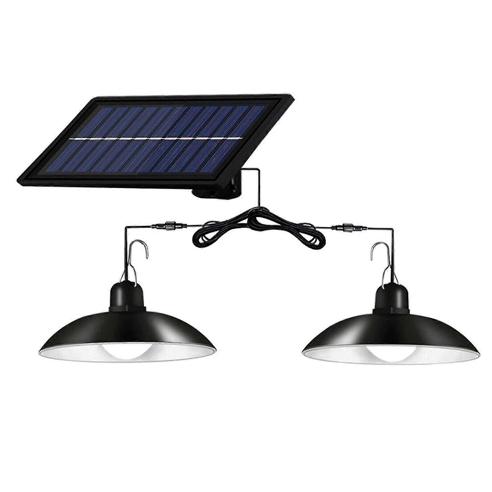 Solar Powered Leds Ceiling Light Dimmable 2 Lighting Heads Shed Lights Patio Chandelier Split Solar Light Hang-ing Lamp Remote & Lighting Control With