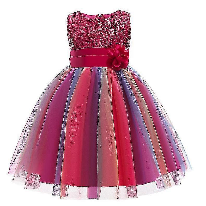 Filles Sequin Robe Arc-en-ciel Tutu Fête d’anniversaire Princesse Robe de concours Robe de fleurs Robe